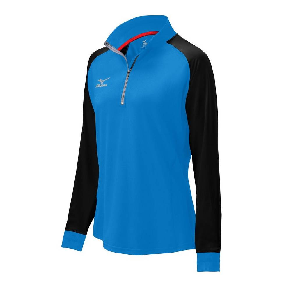 Mizuno Prime 1/2 Zip - Bayan Mont - Mavi/Siyah Türkiye (ZESHDC-704)